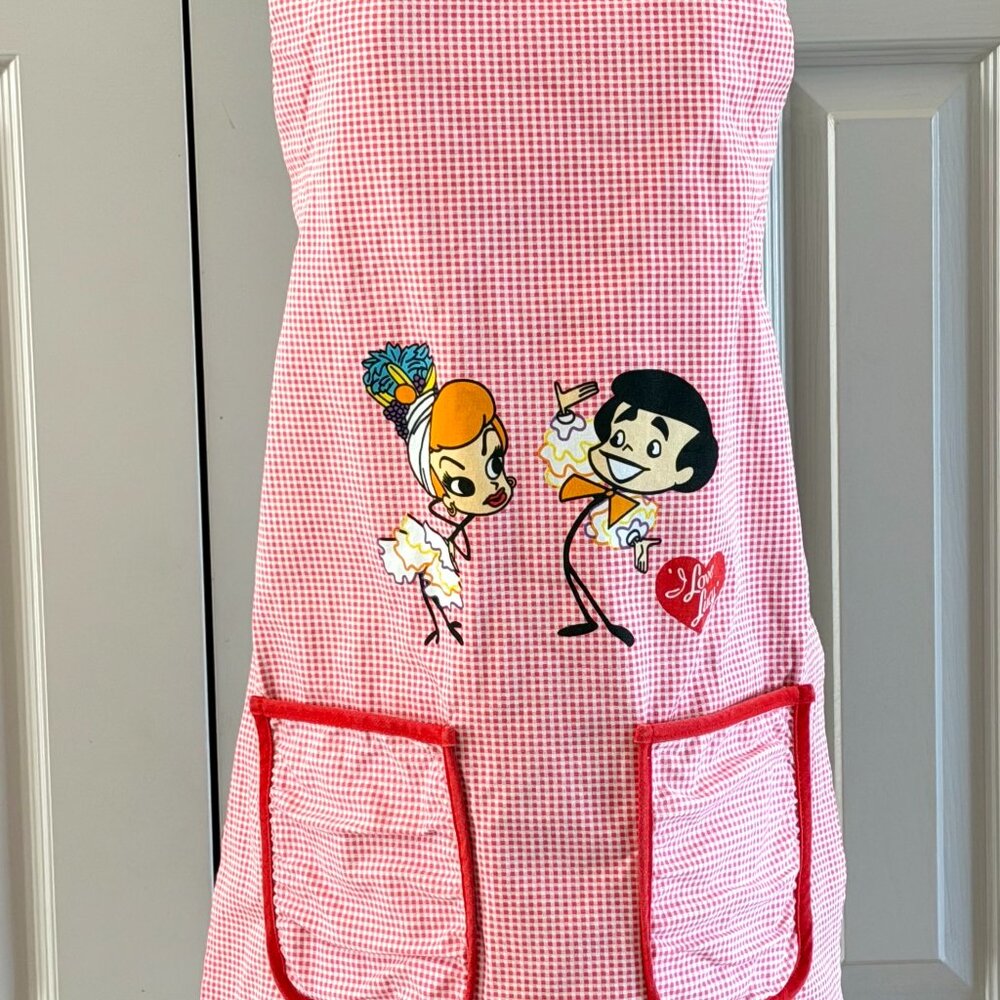 I Love Lucy Cartoon Salsa Dance Gingham Kitchen Apron